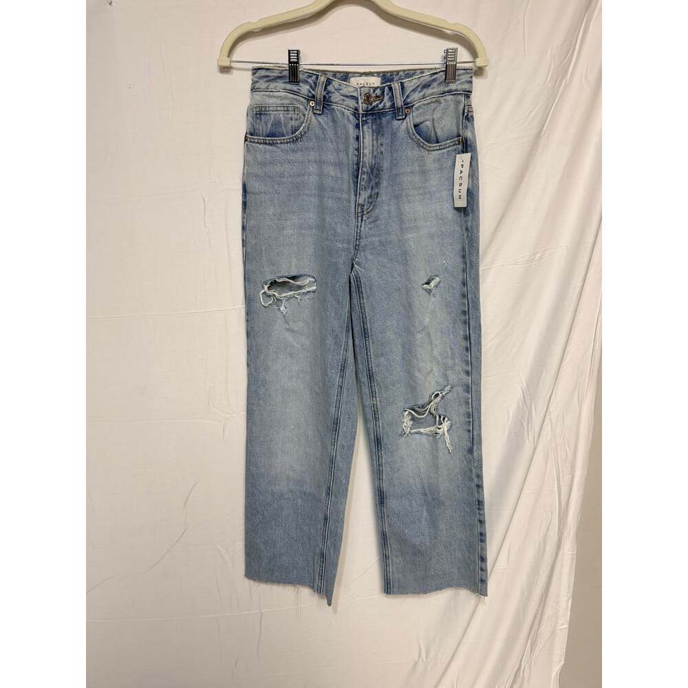 PacSun 90s Boyfriend Jeans NWT Size 26 Light Wash Distressed - Picture 2 of 7